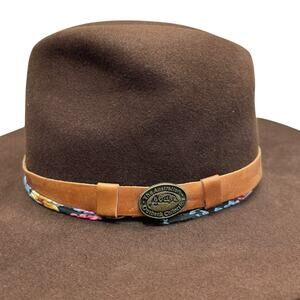 AUSTRALIAN OUTBACK Unisex Western Cowboy Hat Sz 7 Brown Felt Leather Floral Band